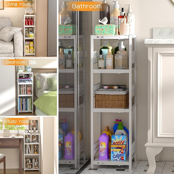 4 Tier Expandable Slim Storage Shelf, Metal Shelving Unit - Image 7
