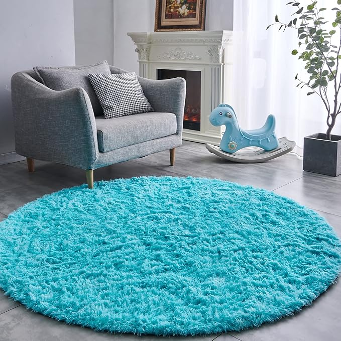 FJZFING Blue Round Rug Ultra-Soft Plush Modern 5x5 Circle Area Rug by FJZFING