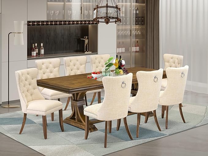 LEDA9-AWA-32 9 Pieces Dining Table Set Includes a Rectangle Table and 8 Light by LuxebyEastWestFurniture