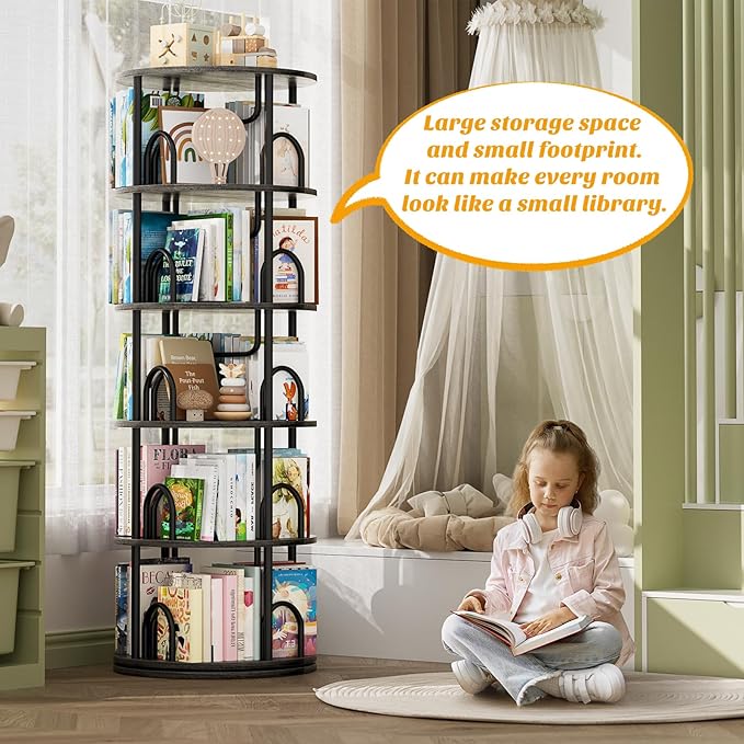Aheaplus 5 Tier Rotating Bookshelf Tower, 360 Display Spinning Bookcase - Image 5