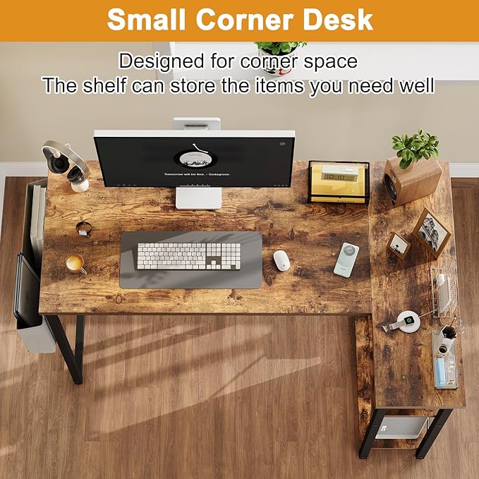 L Shaped Computer Desk with Reversible Shelves, 47 Inch Small Corner Desk with - Image 6