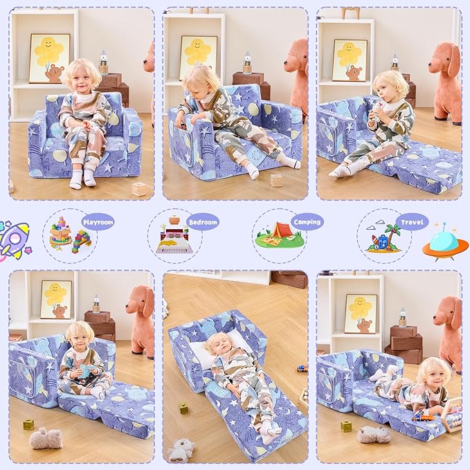 Toddler Chair Comfy, 2-in-1 Soft Toddler Couch Fold Out - Image 4
