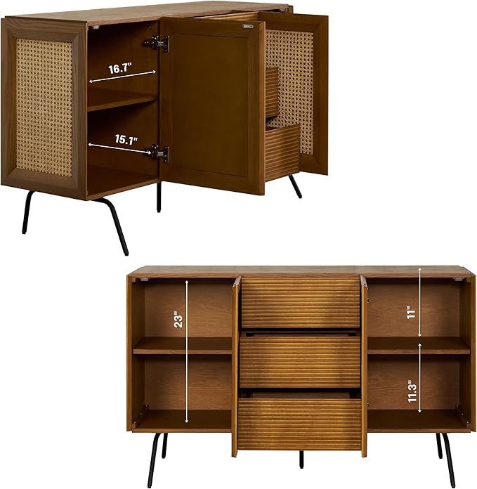 NTC MOSSIC Sideboard with 2 Doors and 3 Drawers, Buffet Cabinet with Natural - Image 3