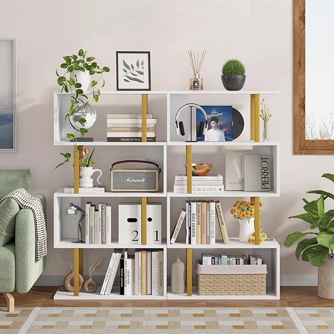Yusong Geometric Bookcase, S Shaped Bookshelf 4-Tier Book Shelves - Image 4