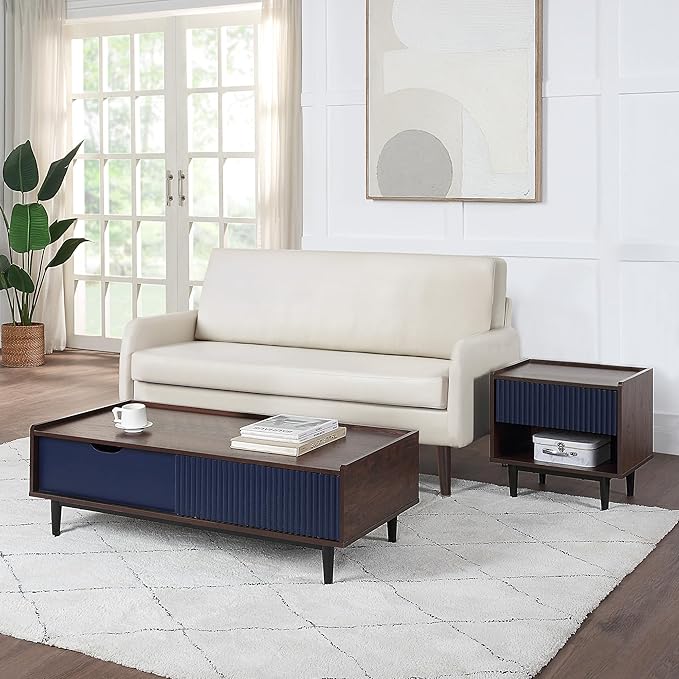 Manhattan Comfort Duane Mid Century Modern Ribbed Nightstand and Coffee Table - Image 2
