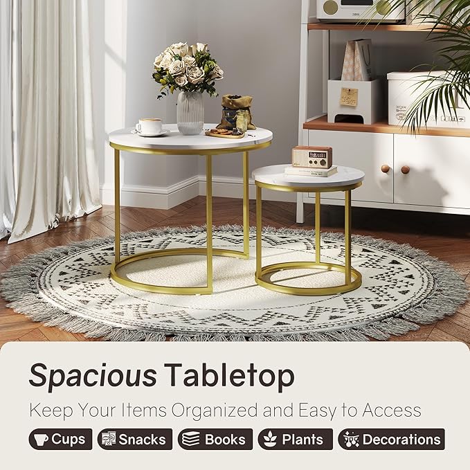 Nesting Tables Set of 2, Round Coffee Table, Small Nesting Coffee Table - Image 3