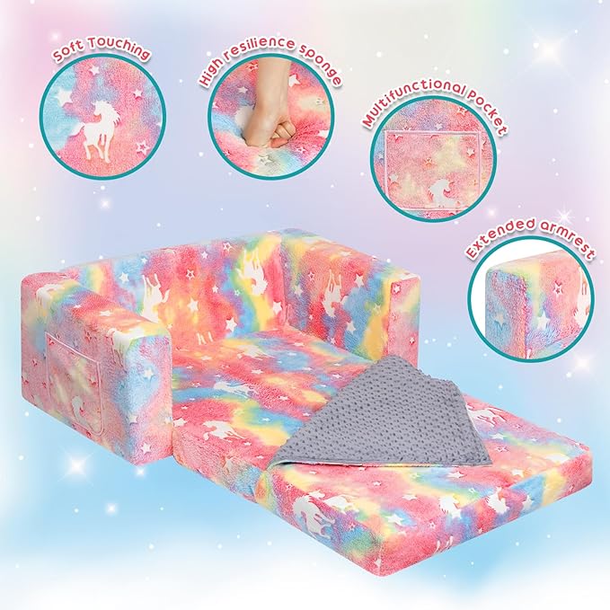 ALIMORDEN Fold Out Toddler Couch, Extra Wide Comfy 2-in-1 Cuddly Sherpa Sofa - Image 8
