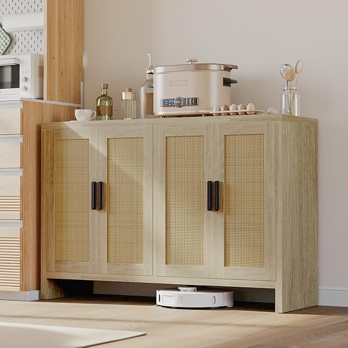 Rattan Buffet Cabinet with Storage, Sideboard with Doors, TV Stand, Farmhouse by MERICONIA