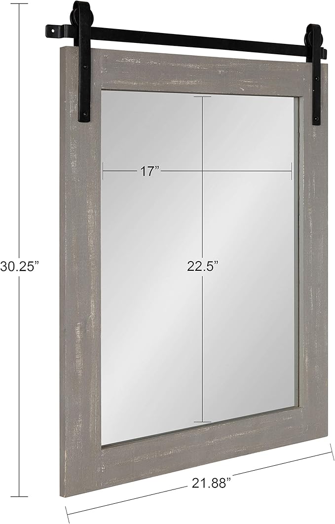 Kate and Laurel Cates Rustic Wall Mirror, Farmhouse Barn Door-Inspired Wall - Image 3
