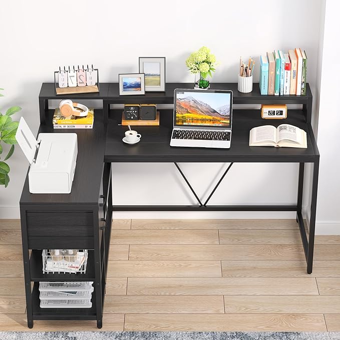 Tribesigns L Shaped Desk with Drawer and Monitor Stand - Image 5