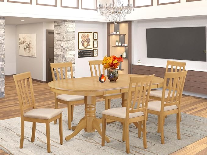 East West Furniture VAAN7-OAK-C 7 Piece Kitchen Table Set Consist of an Oval - Image 2