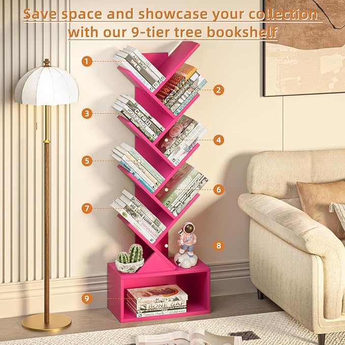 9 Tier Tree Bookshelf, Christmas Green Bookcase - Image 4