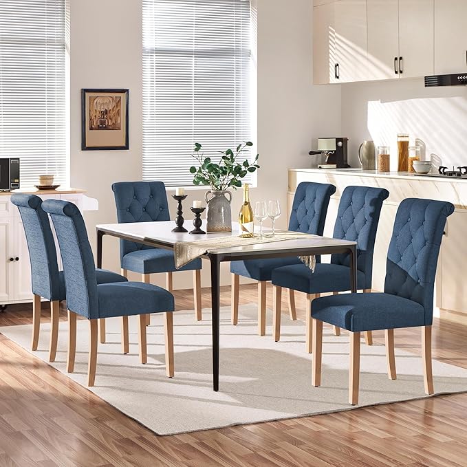 Yaheetech Dining Chairs Set of 6 Fabric Upholstered Dining Room Chairs - Image 2