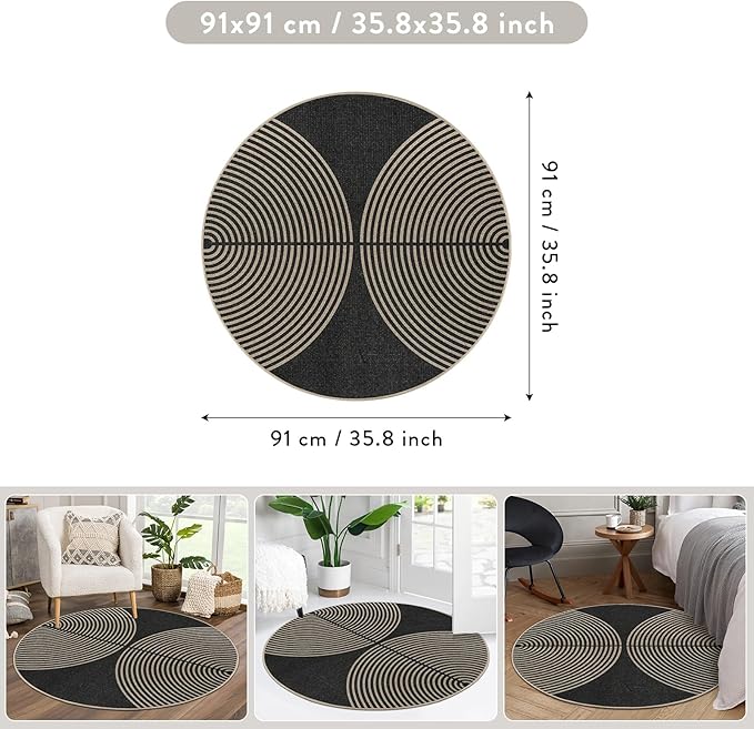 Lahome Modern Rainbow Round Washable Rug, 3ft Circular Indoor Outdoor Entryway - Image 2