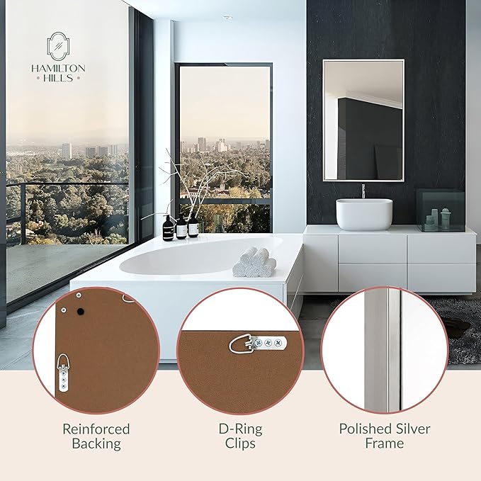 Hamilton Hills 24x36 inch Polished Silver Metal Framed Wall Mounted Mirror - Image 4