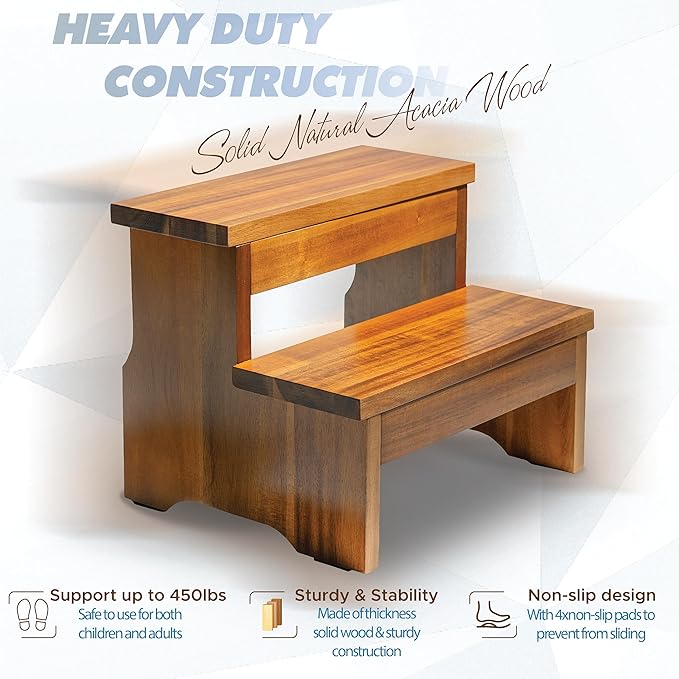 Wooden Two Step Stool, Heavy Duty 2-Step Ladder - Image 2