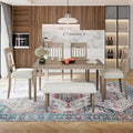 Merax 6-Piece Retro Dining Table Set, 6 Seats Wooden Rectangular Table by Merax