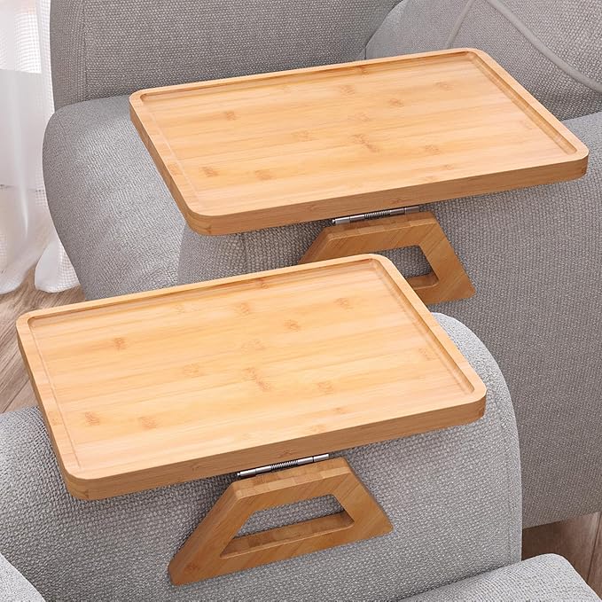 2 Pack Couch Arm Tray, Bamboo Folding Sofa Tray, Sofa Armrest Trays Clip-On by DANFOXER