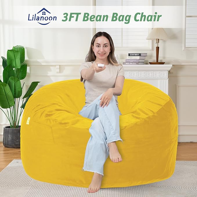 3FT Bean Bag Chair with Ultra Soft Velvet Cover Bean Bag Sofa with Memory Foam - Image 3