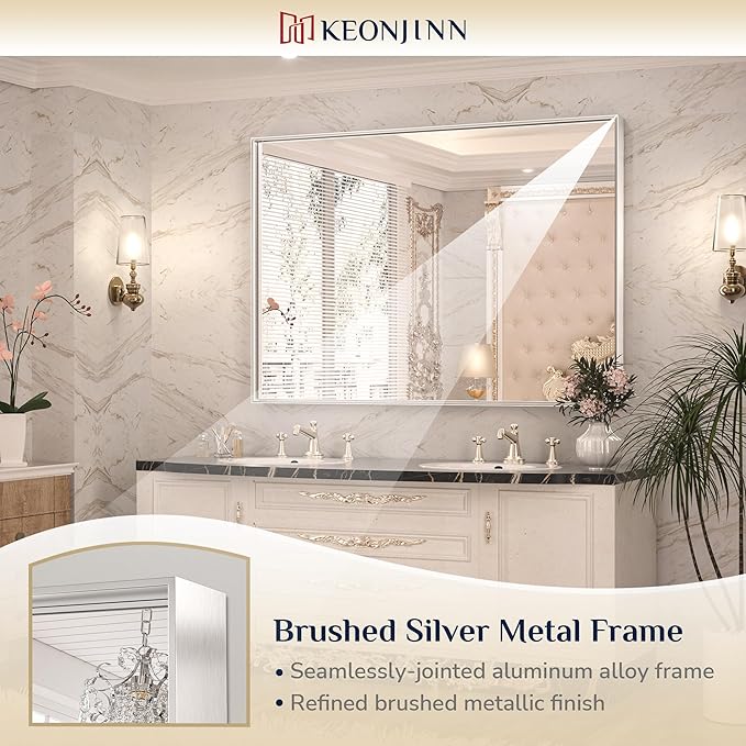 Keonjinn 48 x 36 Inch Silver Bathroom Mirror - Image 6