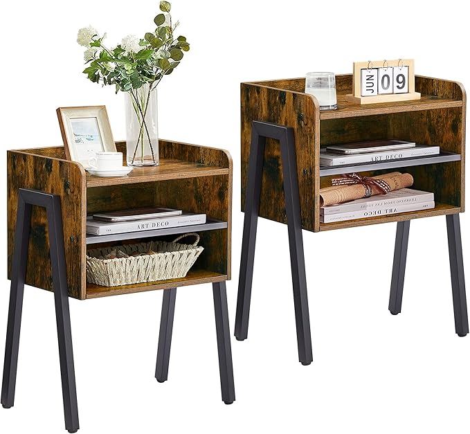 VECELO Nightstand Set of 2, Industrial Side End Table/Stackable Accent Furniture by VECELO
