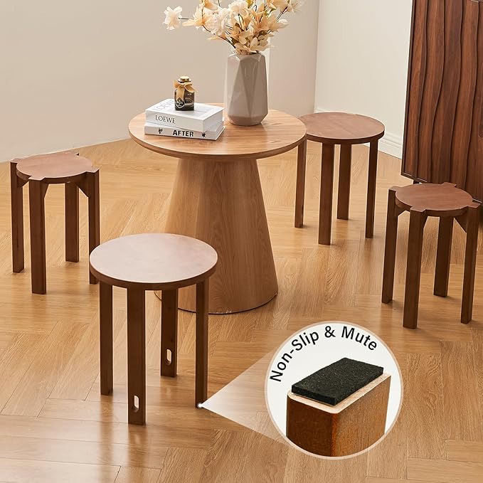 CozyDH 4-in-1 Nesting Side Tables, Stackable Stools Set of 4, Wooden Round End - Image 6