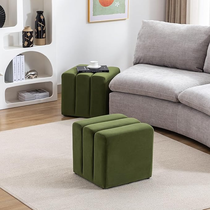 ONEVOG 18" Large Square Ottoman Foot Rest, Olive Green Velvet Fabric - Image 7