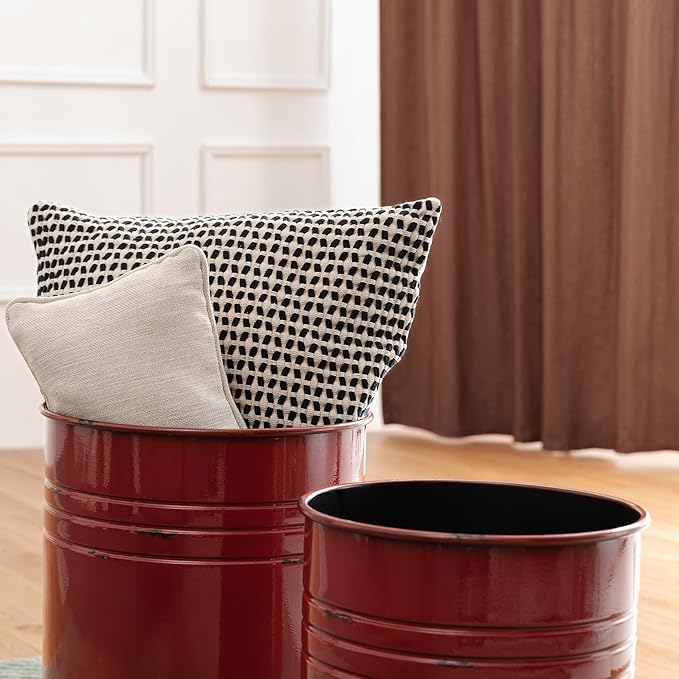 Glitzhome Farmhouse Accent Side Table, Metal Storage Stool Ottoman - Image 6