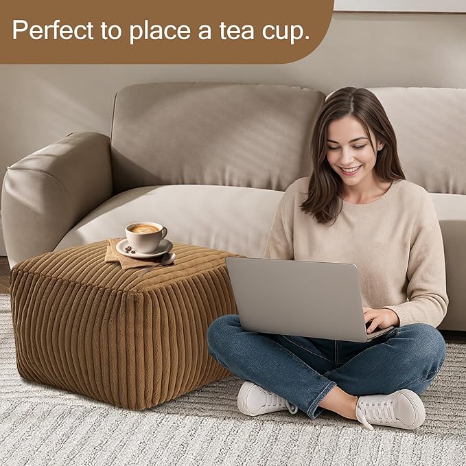 MeMoreCool Square Stuffed Pouf Ottoman Foot Rest, Stripe Furry Floor Pouf Foot - Image 4