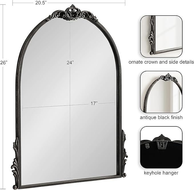 Kate and Laurel Myrcelle Traditional Arched Mirror; 21 x 26; Antique Black; - Image 2