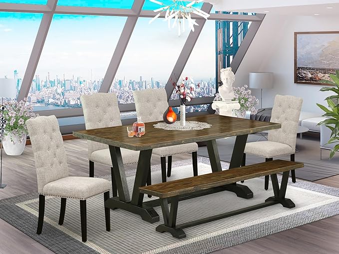 East West Furniture V677EL635-6 6 Piece Dining Table Set Contains a Rectangle - Image 2