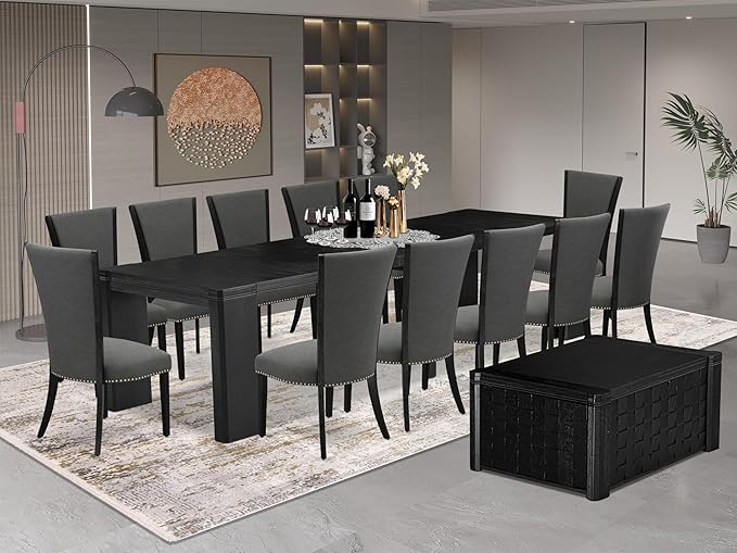 X12VE-0C6-50 - 14-Pc Dining Room Set a Rectangular Dining Table by LuxebyEastWestFurniture