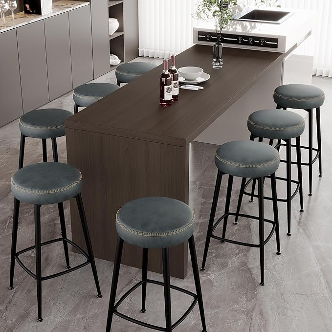Counter Height Bar Stools, Upholstered Faux Leather Kitchen Counter Stools - Image 9