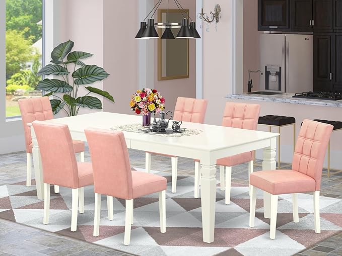 East West Furniture LGAS7-LWH-42 7 Piece Dining Table Set Consists A Wooden - Image 2