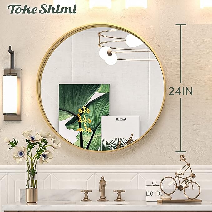 TokeShimi Brushed Gold Round Mirror 24 Inch Gold Round Vanity Bathroom Mirror - Image 8