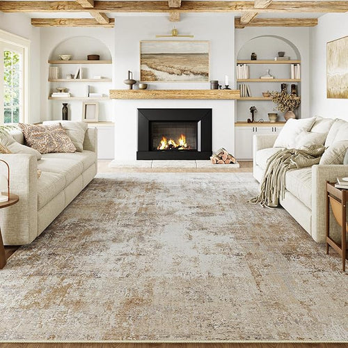 10x12 Washable Area Rug Gold Grey Neutral Abstract Living Room Bedroom Large by WondRg