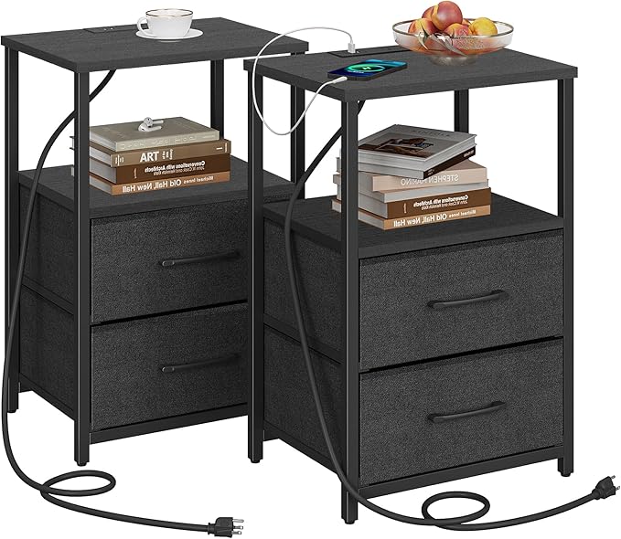 TUTOTAK End Table with Charging Station, Side Table with 2 USB Ports and Outlets by WelcometotheTUTOTAKHome