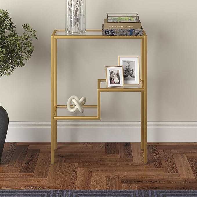 Henn&Hart 22" Wide Rectangular Console Table in Brass, Entryway Table, Accent - Image 8