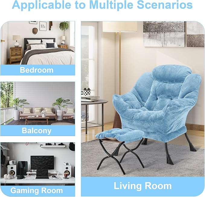 Fabric Lazy Chair with Ottoman, Oversized Upholstered Sofa Chair - Image 8
