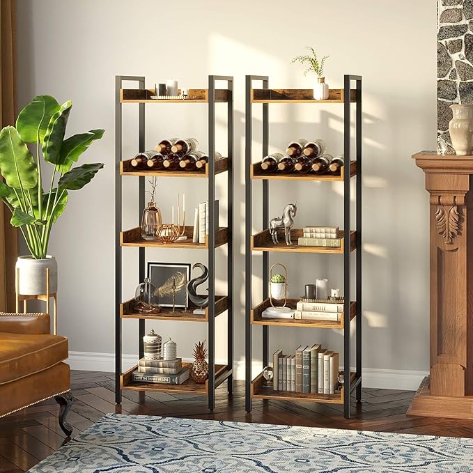 Rolanstar Bookshelf, 5-Tier Storage Rack, Narrow Corner Bookshelf, Display - Image 5