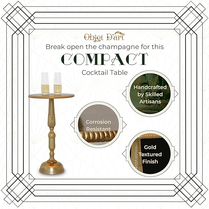 OBJET D'ART Small Round Gold Side Table, Vintage Metal Accent, Coctail and - Image 4