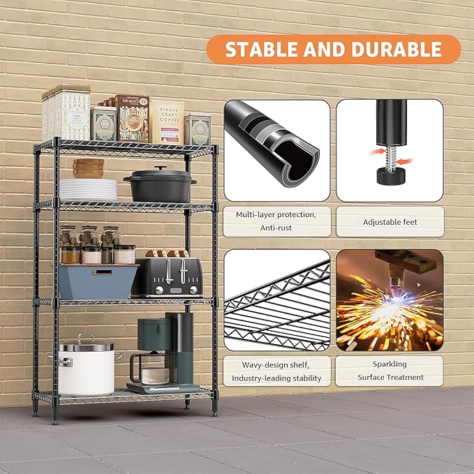 1400 lbs 4 Tier Storage Rack Metal Wire Shelving Unit, Storage Standing - Image 6