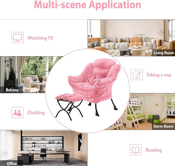 Lazy Chair with Folding Ottoman, Accent Chair Plush Upholstered with Metal - Image 8