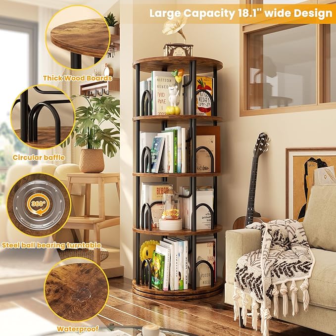 Aheaplus 4 Tier Rotating Bookshelf Tower, 360 Display Spinning Bookcase - Image 5