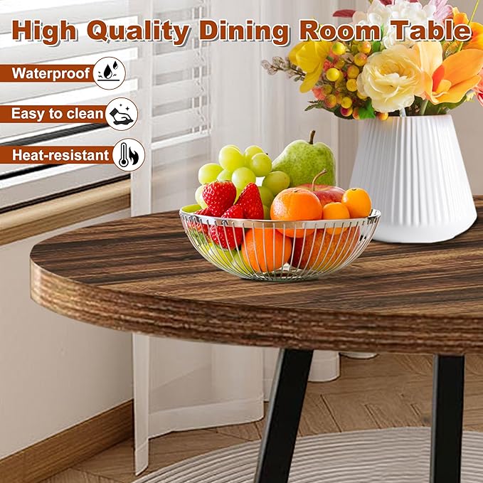 Round Dining Table for 4, 31.5-Inch Farmhouse Dinner Table Wooden Circle - Image 4