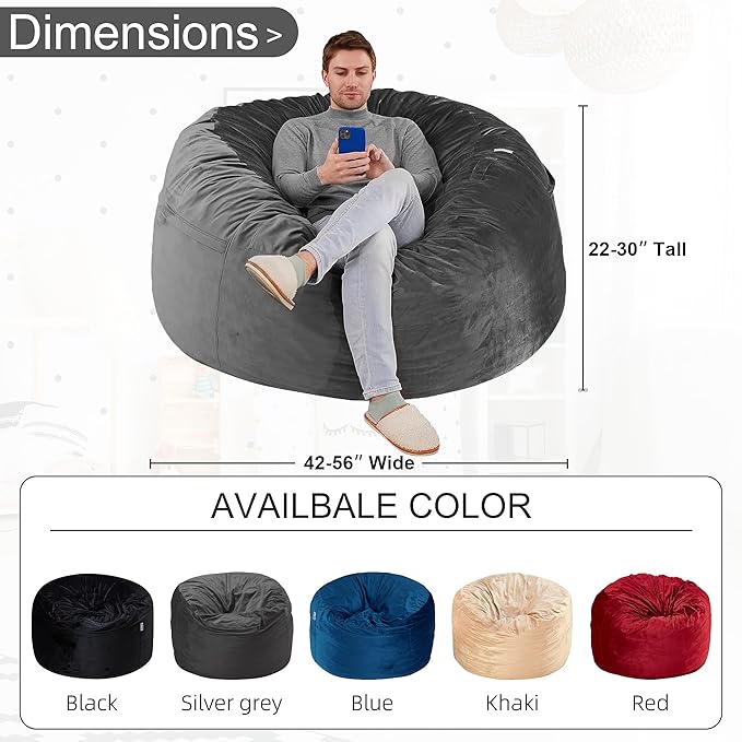 HABUTWAY Bean Bag Chair: Giant 4' Memory Foam Furniture Bean Bag Chairs - Image 3