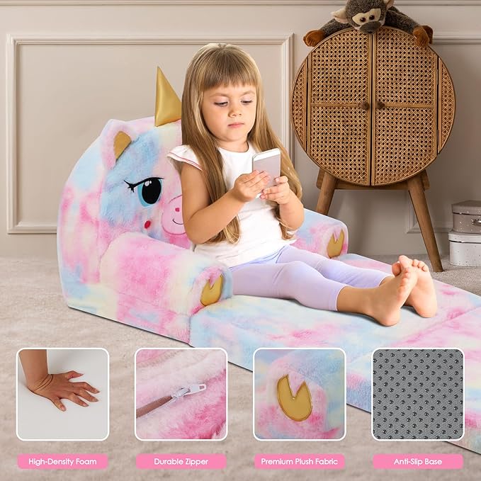 Kids Couch Comfy Foldable Kids Sofa to Lounger 2 in 1 Toddler Chair Plush Baby - Image 5