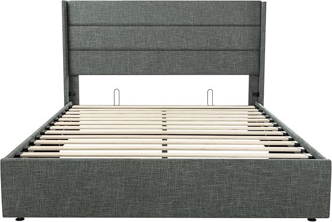 SHA CERLIN Full Size Lift Up Storage Bed/Modern Wingback Headboard/Upholstered - Image 9