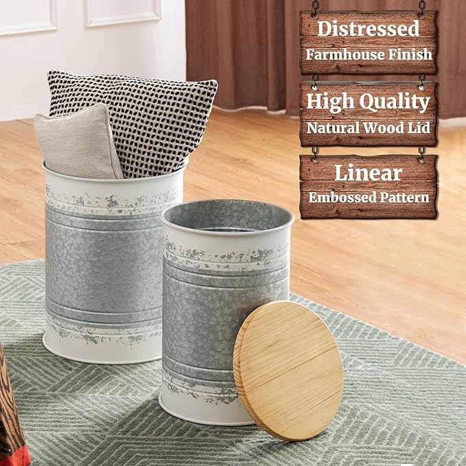 Glitzhome Farmhouse Accent Side Table, Metal Storage Stool Ottoman - Image 3