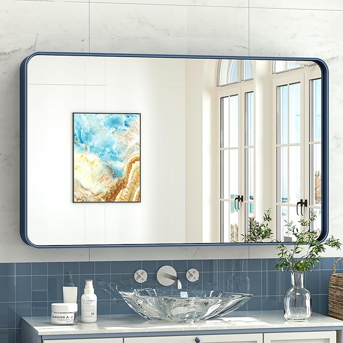 TokeShimi 48 x 24 Inch Wall Mirror Blue Bathroom Vanity Mirror by RefinedBathroomAccessories